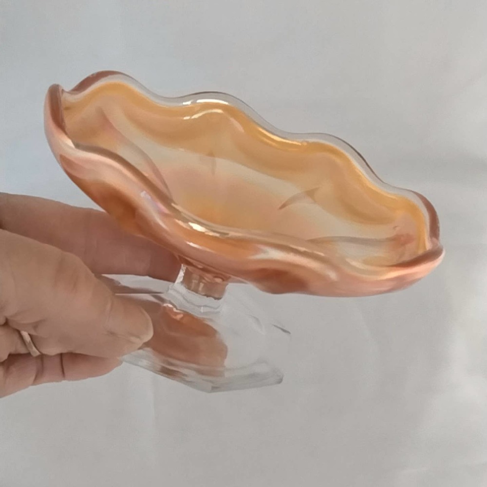 Vintage Carnival Glass Marigold Scalloped Footed